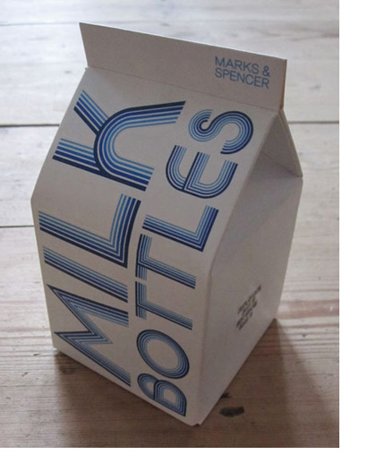 Photograph of Marks and Spencer milk sweet package shaped like milk carton