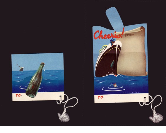 Image of open and closed vintage luggage tag
